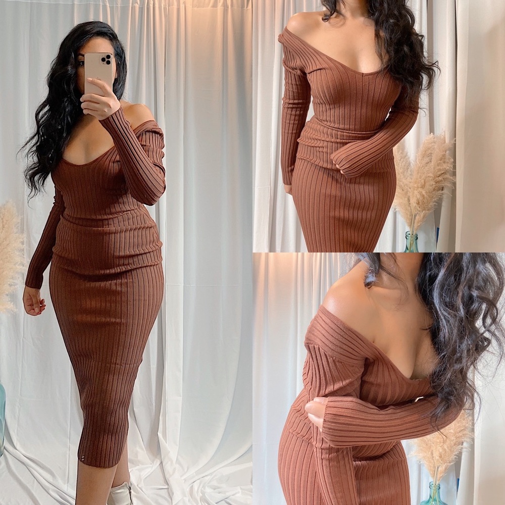 BROWN RIBBED DRESS